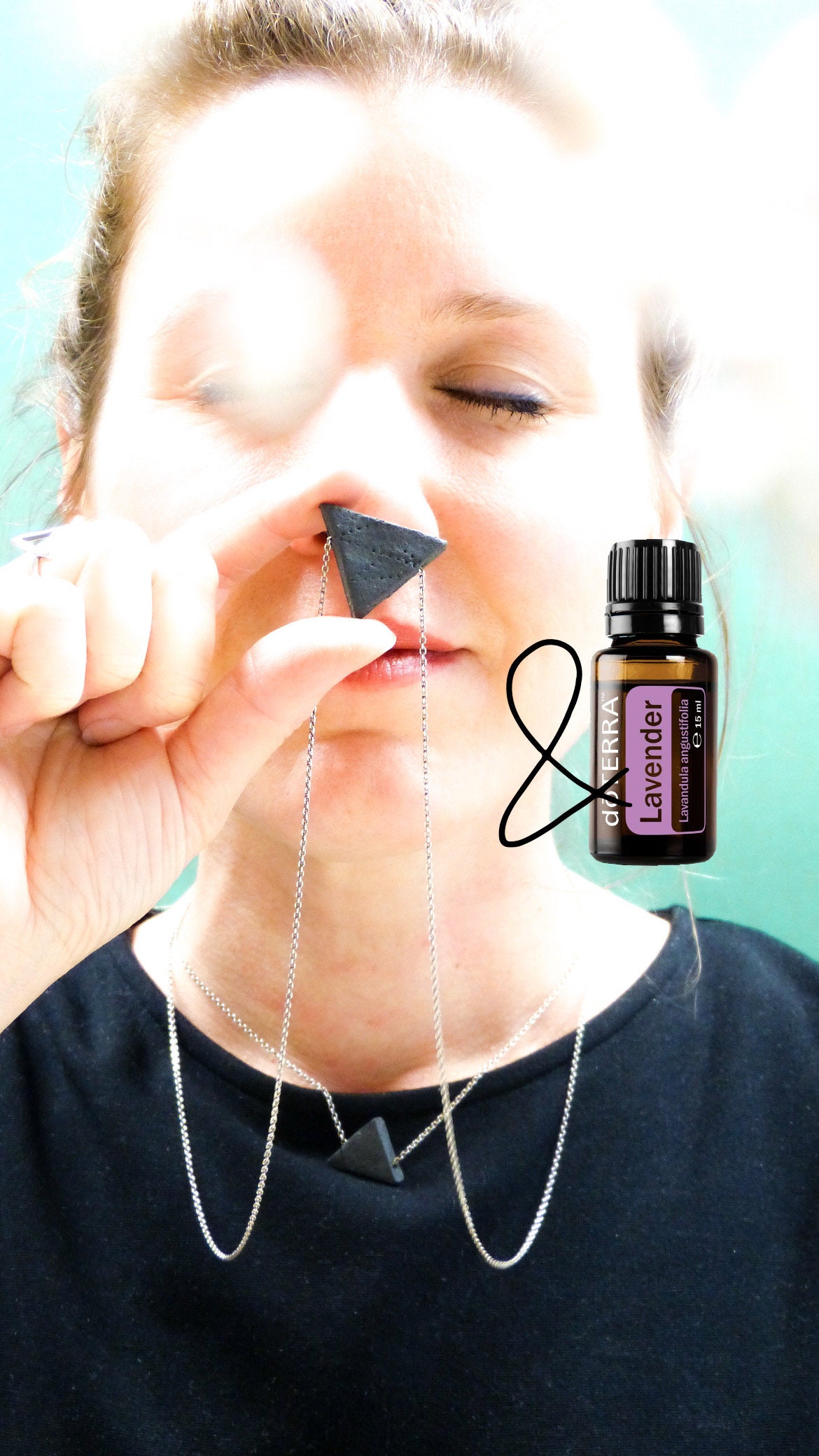 Kit* AROMAjewellery 925er Kette lang #BLACKTRIANGLE & ätherisches Öl Lavendel 15ml von doTERRA
