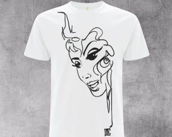 Graphic tees Face line  art Hand-Illustrated White Organic Cotton t-shirt Eco-Friendly Streetwear with Artwork Tee Gift