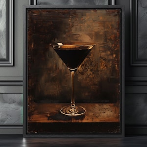 Espresso Martini Print - Vintage Dark Wall Art for Bar Cart Decor & Moody Kitchen Art
