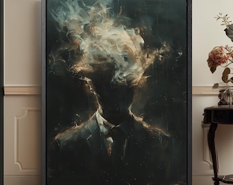 Moody Dark Academia-kunstafdruk: surrealistisch gotisch interieur