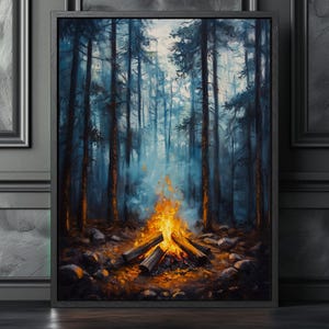 Vintage Campfire Wall Art - Rustic Forest Print - Camping Theme Decor - Nature Inspired Art