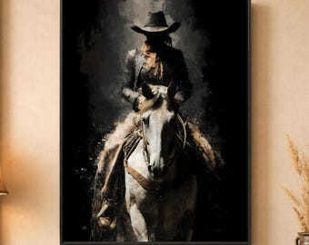 Western Cowgirl Wall Art | Dark Rustic Horse Print | Moody Equestrian Decor