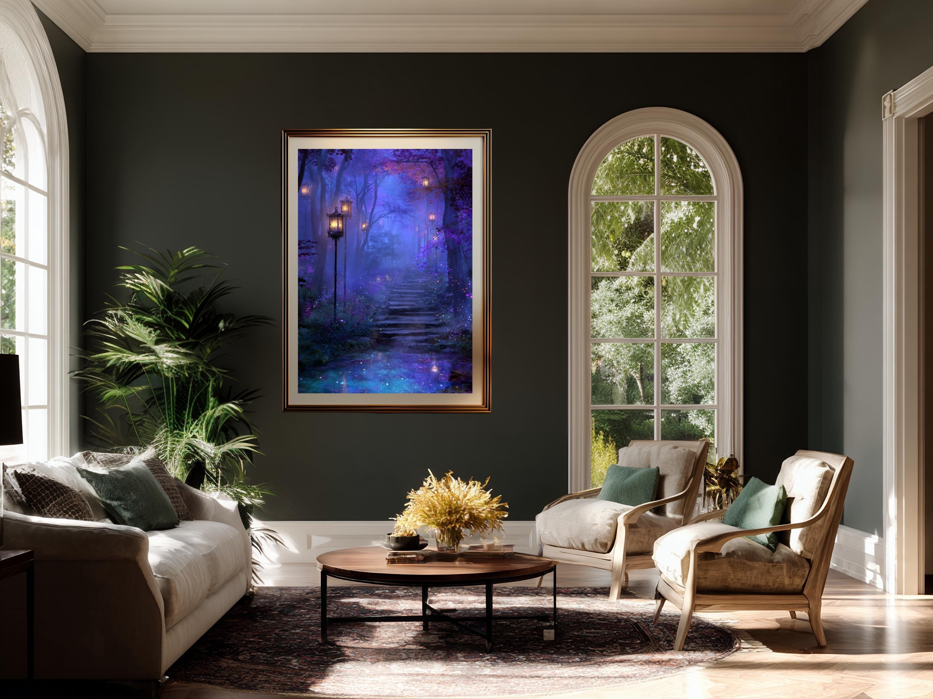 Enchanted Forest Wall Art Print, Mystical Dreamy Night Lantern Path - Etsy