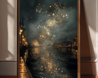 Dark Maximalist Wall Art | Moody Night Poster Print | Cityscape Canvas