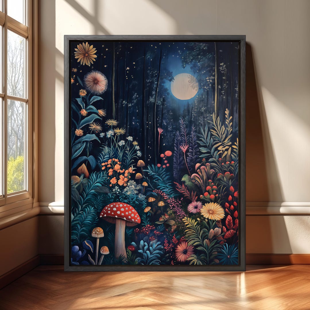 Mushroom Forest Canvas Print: Whimsical Botanical Wall Art - Etsy
