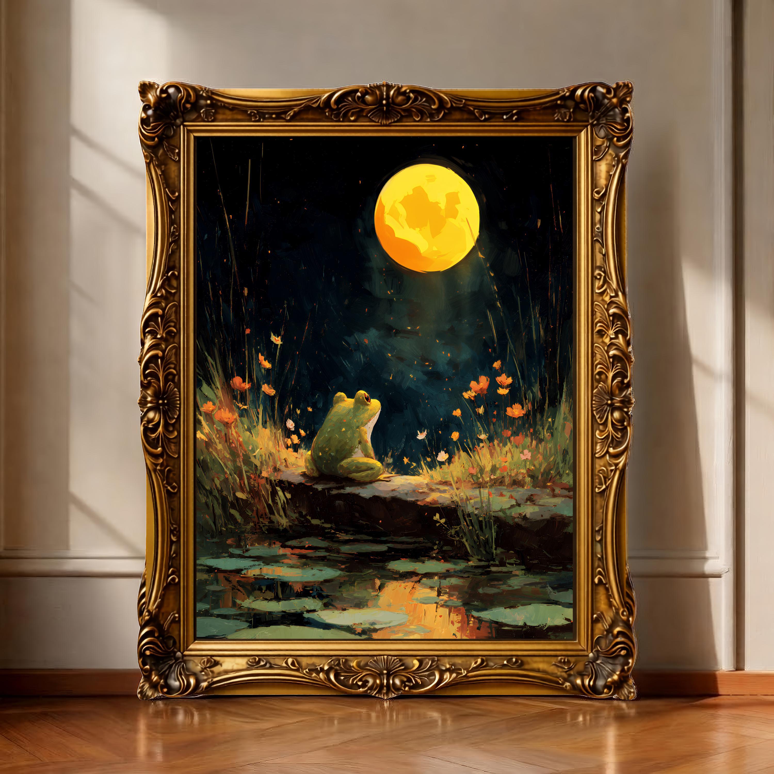 Magical Night Frog, Under Full Moon Dreamy Nature Inspired