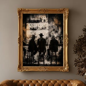Art mural bar occidental | Impression silhouette de cow-boy | Décoration western vintage rustique