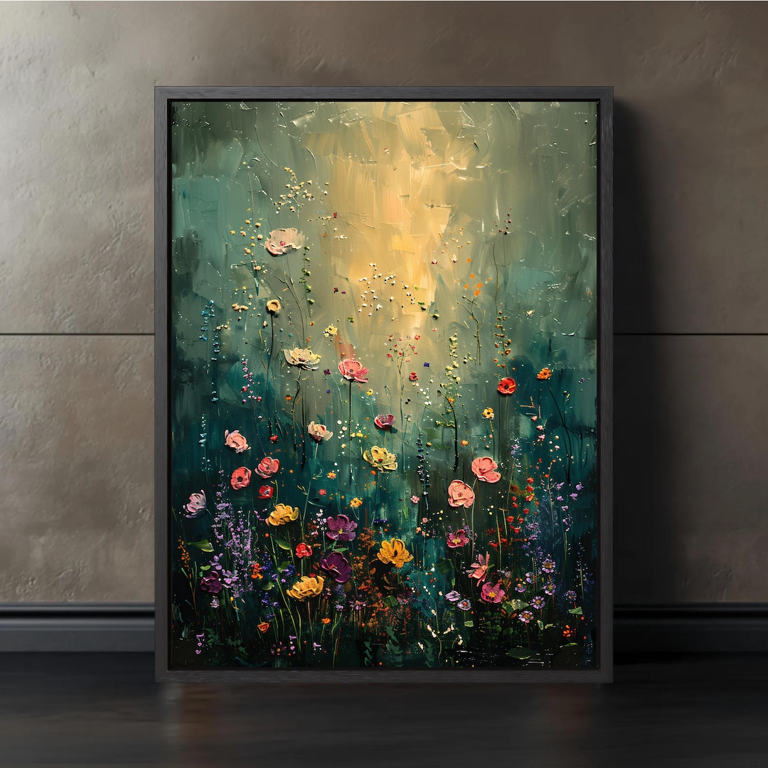 Modern Abstract Wildflowers Wall Art, Colorful Floral Landscape Canvas ...