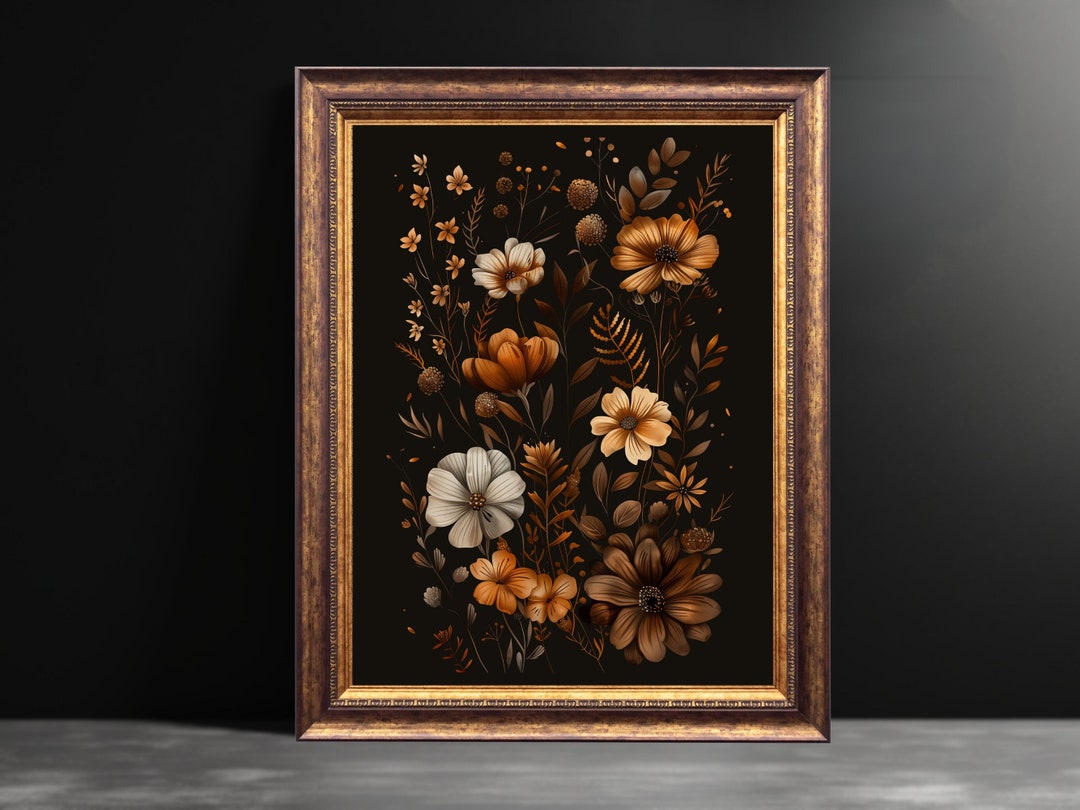 Dark Floral Wall Art Flower Wall Art Botanical Painting Moody Vintage ...