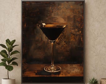 Espresso Martini Print - Vintage Dark Wall Art for Bar Cart Decor & Moody Kitchen Art
