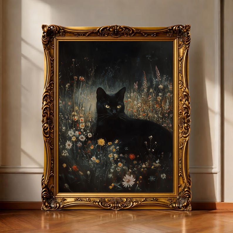 Moody Cottagecore Art Dark Academia Cat Print Dark Nature Wall Decor ...