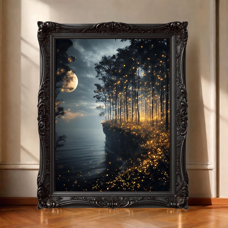 Fantasy Ethereal Night Sky Wall Art Print, Gothic Forest Home Decor ...