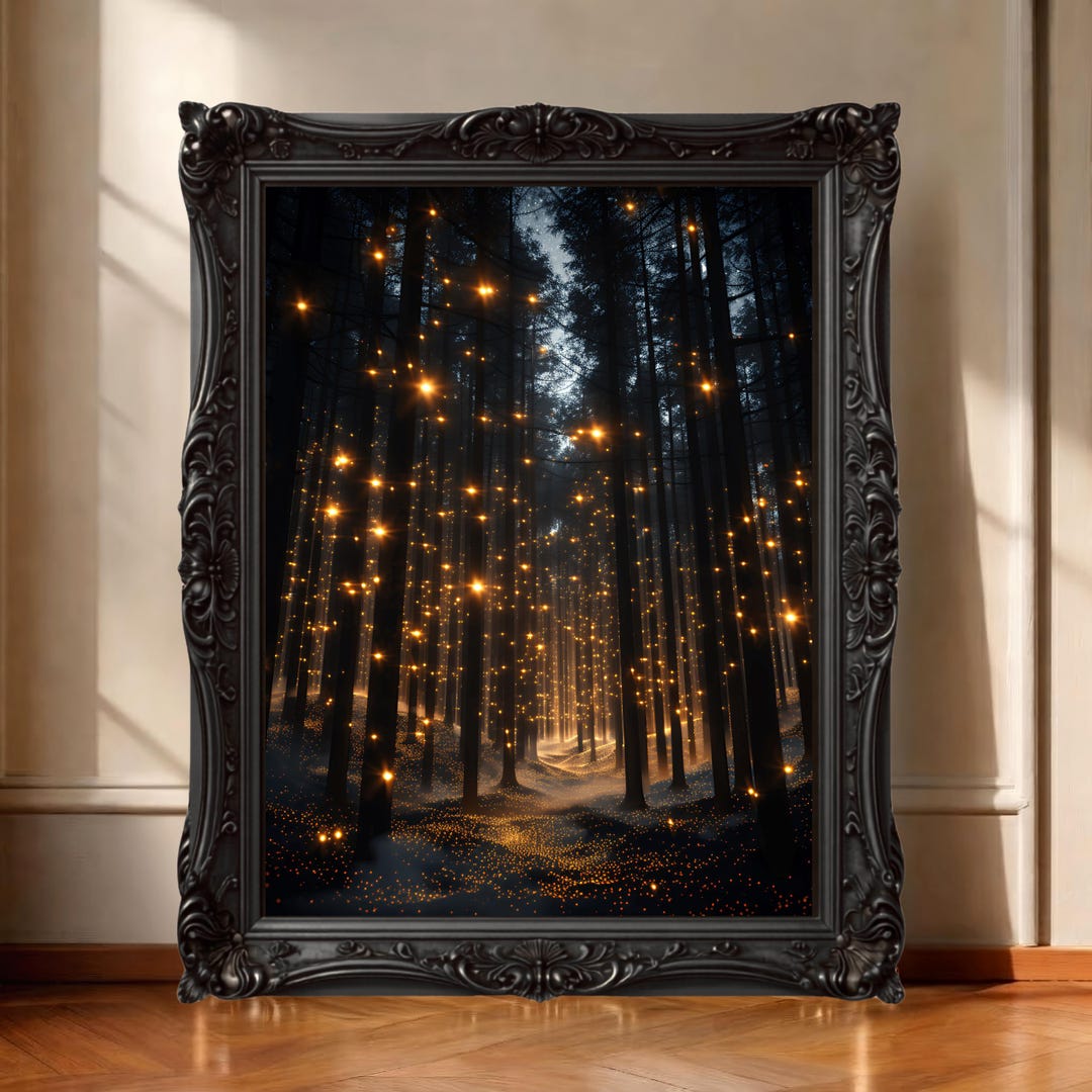 Enchanted Forest Wall Art Print – Magical Woodland Lights Poster ...