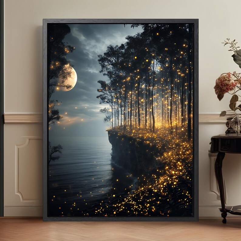 Fantasy Ethereal Night Sky Wall Art Print, Gothic Forest Home Decor ...