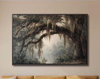 Arte mural de bosque rústico melancólico, decoración de bosque de Dark Academia, lienzo inspirado en la naturaleza