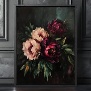 Moody Floral Painting, Dark Botanical Peony Art, Vintage Flower Print, Dark Academia Flower Print, Vintage Aesthetic