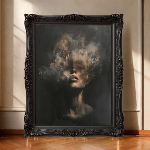 Ritratto di donna gotica: stampa artistica incorniciata Surreal Dark Academia