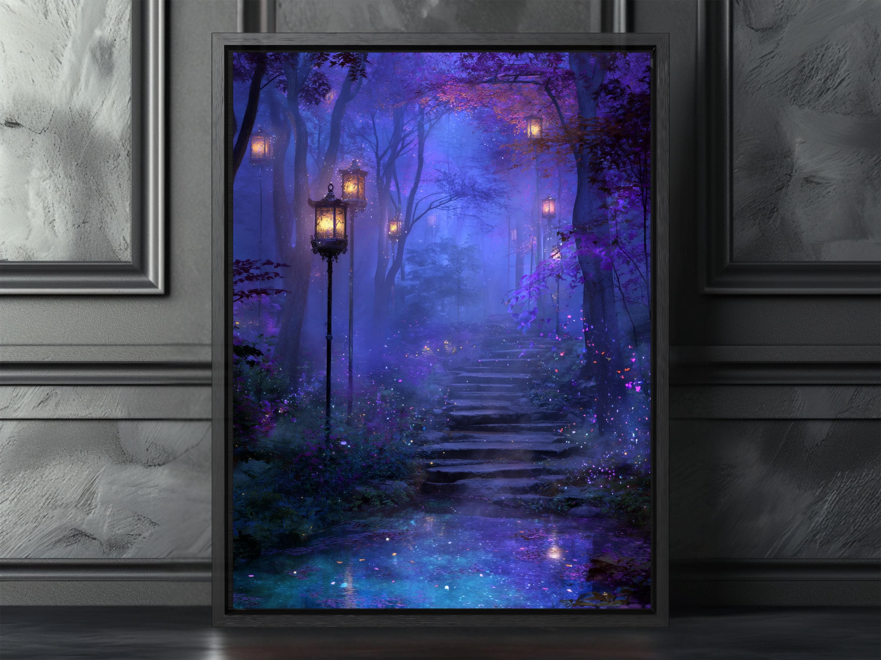 Enchanted Forest Wall Art Print, Mystical Dreamy Night Lantern Path - Etsy
