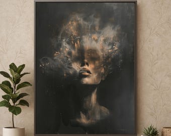 Gothic Woman Portrait: Surreal Dark Academia Framed Art Print