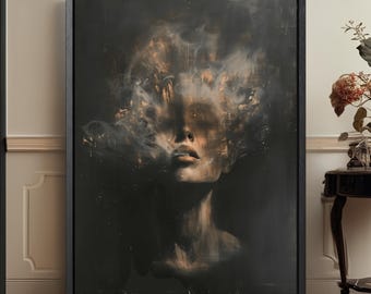 Moody Vintage Art: canvasafdruk donker abstract portret