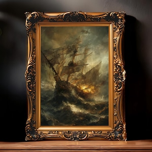 Nautical Wall Art - Dark Academia Ocean Print, Moody Seascape, Gothic Vintage Decor, Framed Art for Dark Room