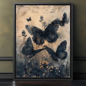 Vintage Wall Art Print - Dark Academia Butterfly Wall Art, Black Butterfly Artful Vintage Decoration, Aesthetic Art Print for Home Decor