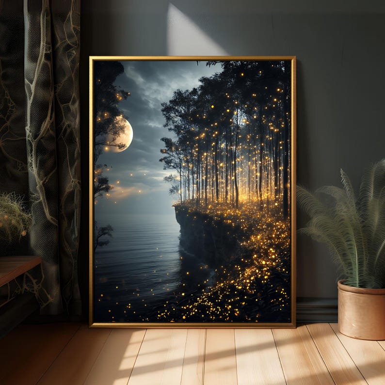 Fantasy Ethereal Night Sky Wall Art Print, Gothic Forest Home Decor ...