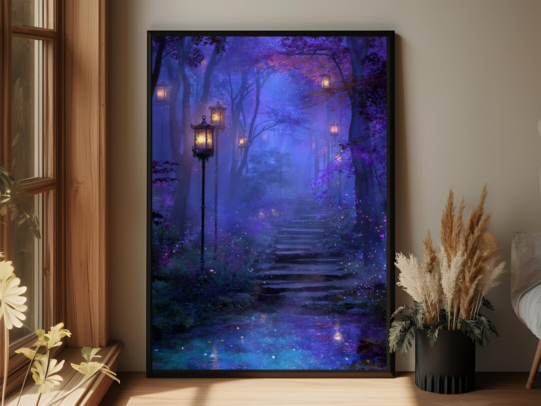 Enchanted Forest Wall Art Print, Mystical Dreamy Night Lantern Path - Etsy