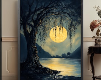 Arte su tela con cornice a forma di luna vintage: Moody Cottagecore Celestial Decor