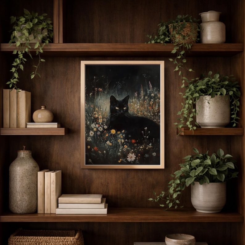 Moody Cottagecore Art Dark Academia Cat Print Dark Nature Wall Decor ...