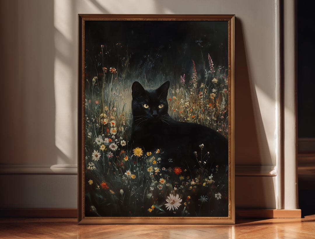 Moody Cottagecore Art Dark Academia Cat Print Dark Nature Wall Decor ...