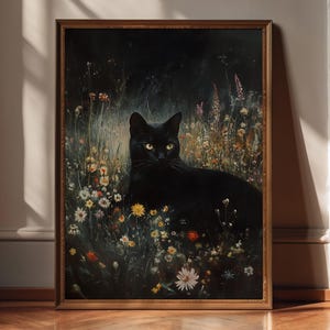 Moody Cottagecore Art Dark Academia Cat Print Dark Nature Wall Decor for Cat Lovers, Gothic Vintage Style Home Decoration