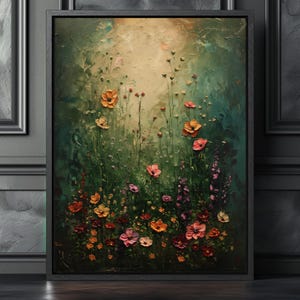 Vintage Dark Floral Wall Art, Large Canvas for Living Room Decor, Dark Aesthetic Gift, Moody Wildflower Art Print, Art for Home Decorating