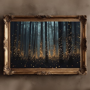 Mystical Forest Wall Art, Firefly Forest Print, Dark Academia Decor, Enchanted Woodland Poster, Ethereal Nature Artwork
