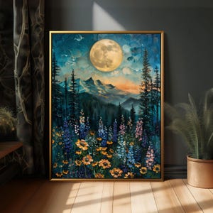 Wildflower Mountain Wall Art Landscape Print Nature Forest Poster Full ...