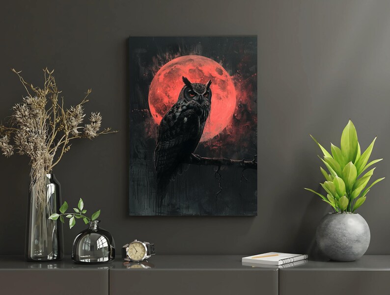 Dark Academia Print Gothic Home Art Wall Decor, Vintage Owl Painting
