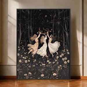 Dancing Witches Forest Canvas Art: Dark Cottagecore Decor