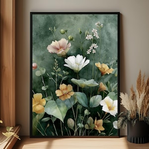 Vintage Botanical Painting – Earth Tone Floral Print, Boho Cottagecore Decor,  Watercolor Maximalist Eclectic Wall Art
