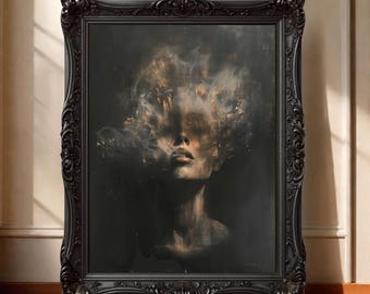 Gothic Woman Portrait: Surreal Dark Academia Framed Art Print