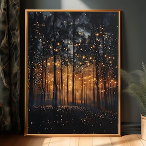 Magic Forest Wall Art | Fantasy Painting | Lightning Bug |Electric Forest  | Fireflies Poster
