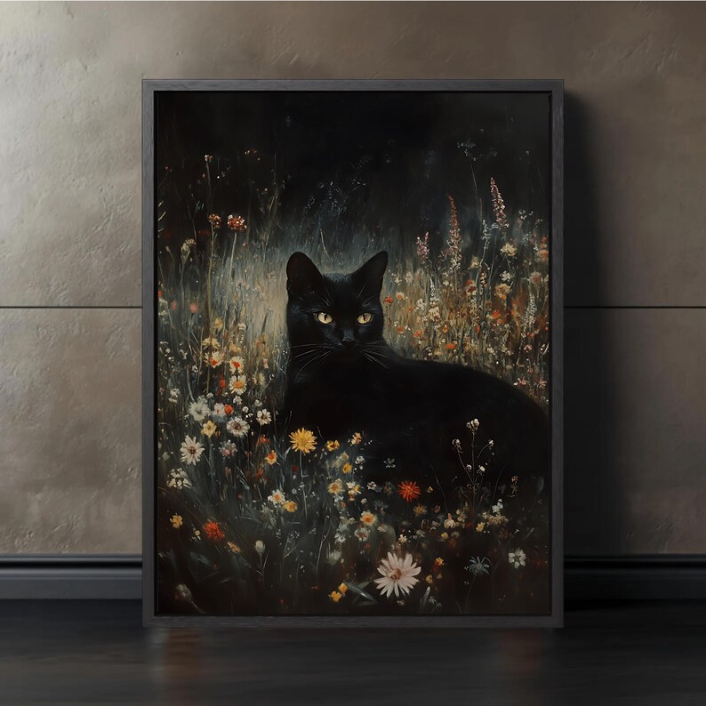 Moody Cottagecore Art Dark Academia Cat Print Dark Nature Wall Decor ...