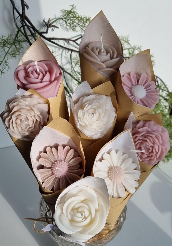 Bouquet de fleurs en bougie - Rose/Marguerite/Pivoine