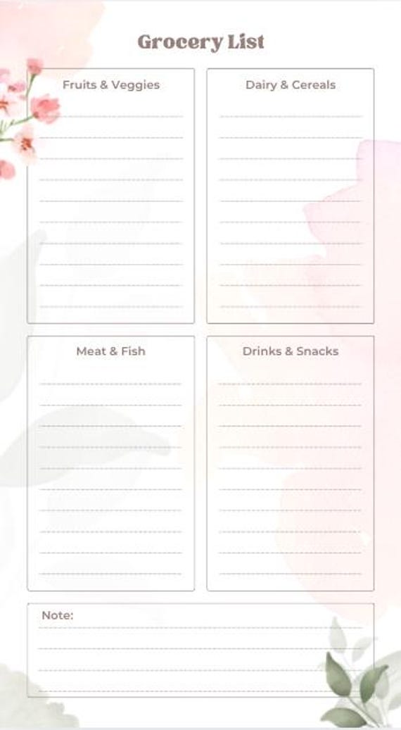 Grocery List Printable | Simple Grocery Shopping List PDF | Weekly Shopping List | Kitchen Planner | Aesthetic Beige Grocery List