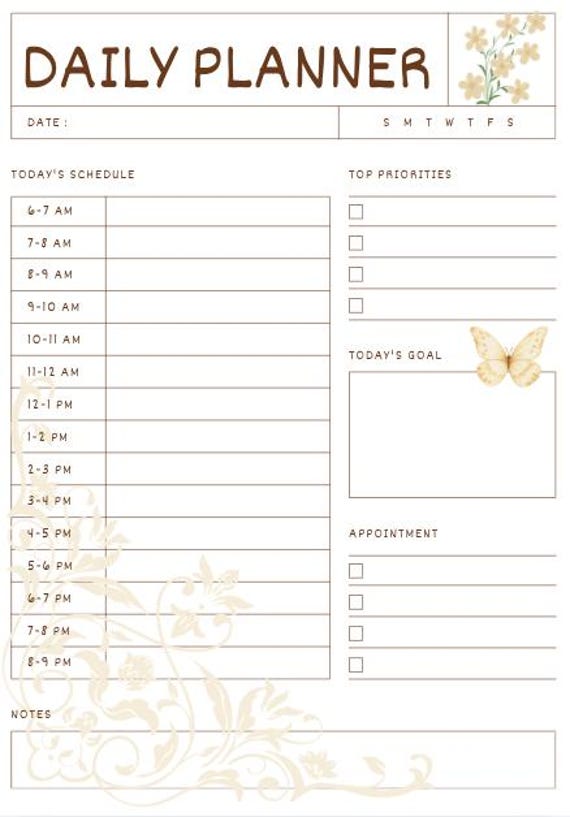 Minimalist Daily Planner Printable | Beige Daily Planner PDF | Hourly Schedule Planner | Productivity Planner | Simple Printable Planner