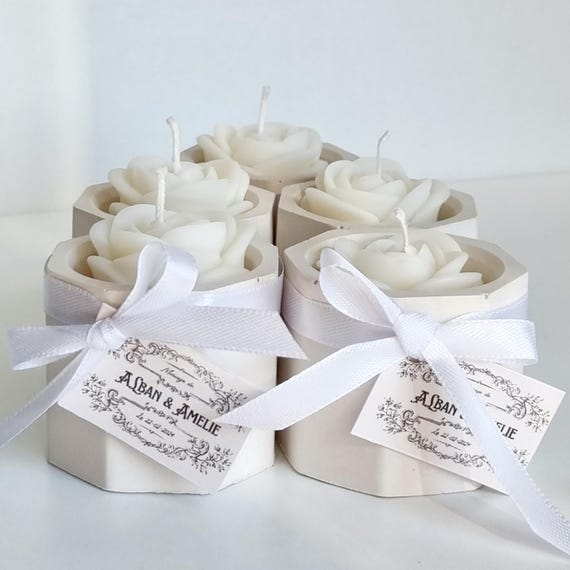 Bougie Rose Intemporelle – 3 Options Élégantes pour Cadeaux Personnalisés de Mariage/Baptême/Baby Shower - Fleur de coton ou Sans Parfum