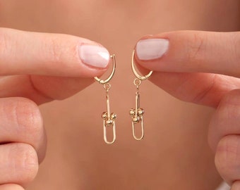 Minimalist 8k Gold Dangle Earrings // Love Dangle Earrings // Gift Earrings // Fashion Dangle Earrings / Valentin Day Gift / Jewelery Earing