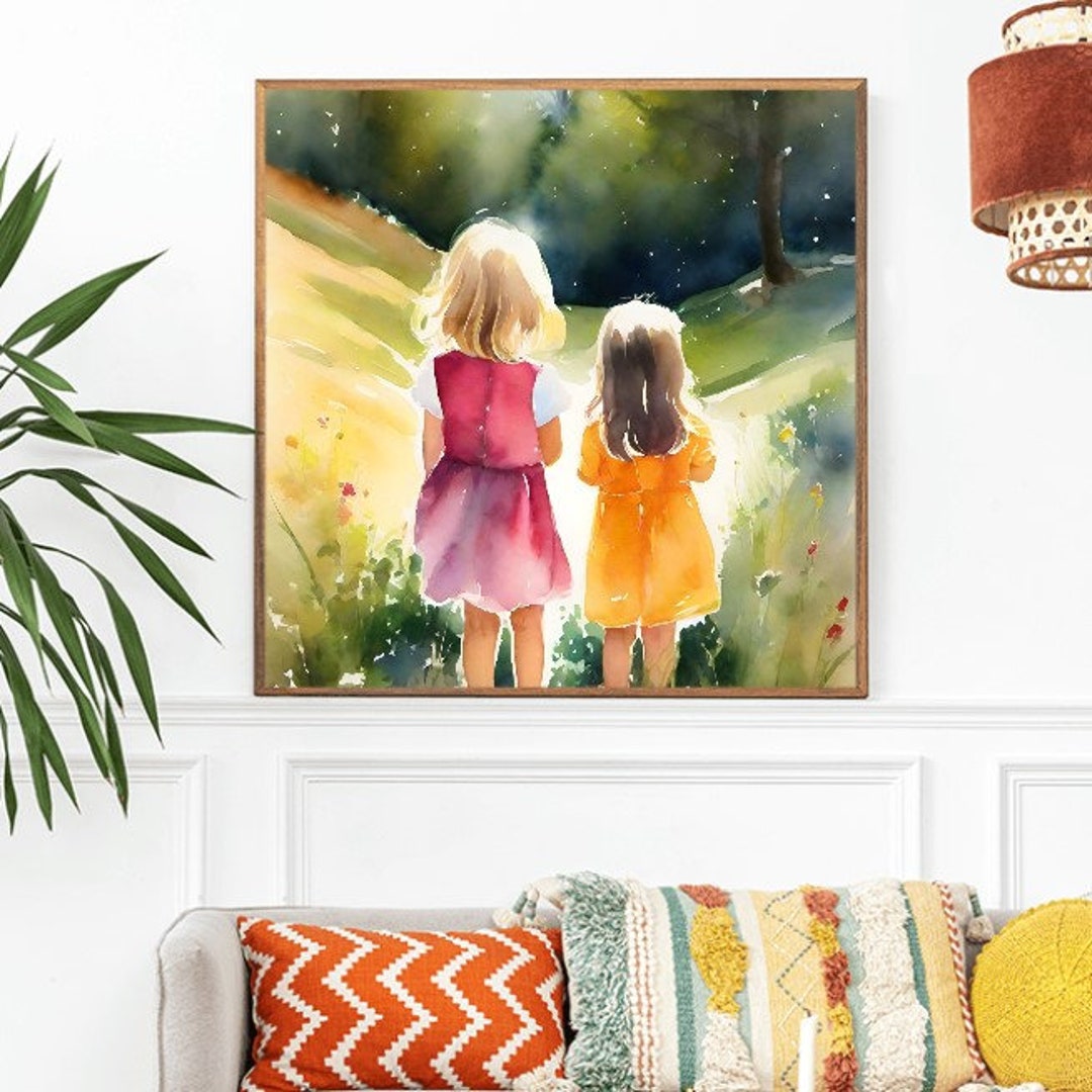 Watercolor Little Girls Wall Art Nature Home Decor Digital Print