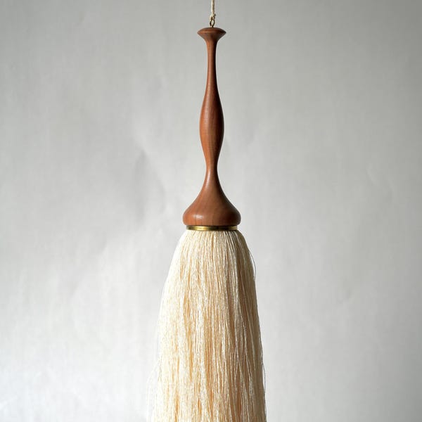 Beige Linen & Silk Tassel – Natural Wood Furniture Tassel, Cabinet Knob Decor