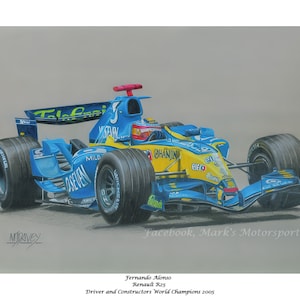 Fernando Alonso in his 2005 World Championship Winning V10 powered Renault R25