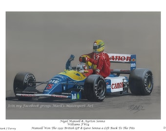 アイルトン・セナ＆ナイジェル・マンセル A3 F1 アートプリント